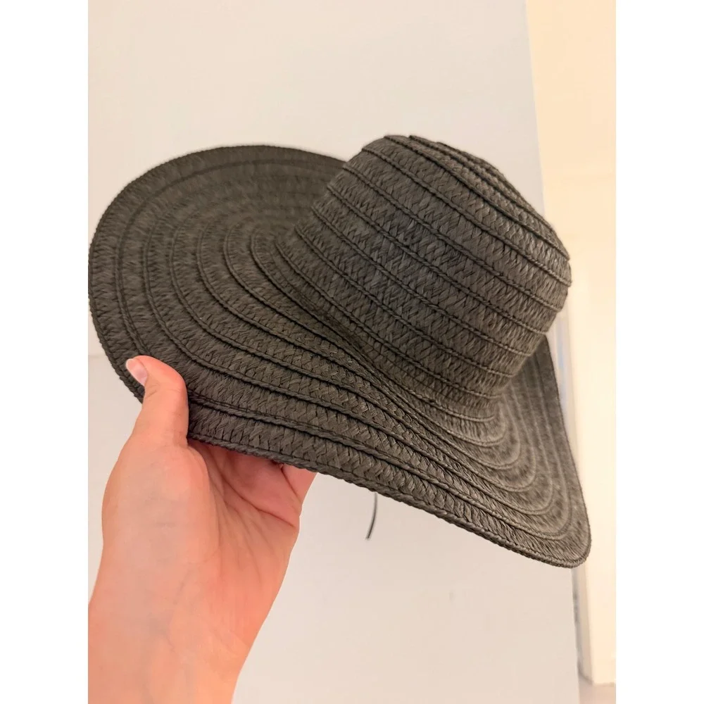 Time and Tru Sun Hat Women One Size Black Excellent Wide‎ Brim Straw Woven